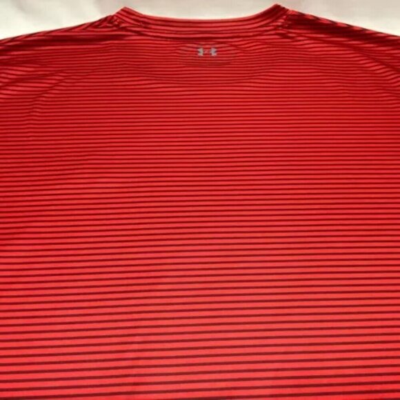 Under Armour Heatgear Loose Fit Mens Large Red Gray Stripe Short Sleeve Tech Tee - Picture 8 of 11